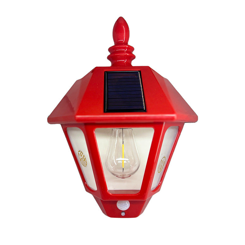 Lámpara de pared solar de 1 luz con signo Fu chino tradicional de hierro ABS para exteriores | Brehn
