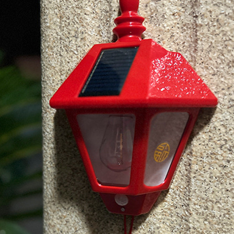 Lámpara de pared solar de 1 luz con signo Fu chino tradicional de hierro ABS para exteriores | Brehn