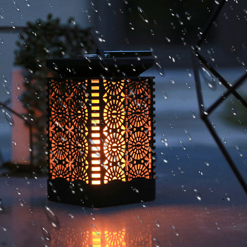 Lámpara rectangular retro contemporánea solar impermeable con llama ABS LED iluminación paisajística luz exterior para exteriores | Brehn