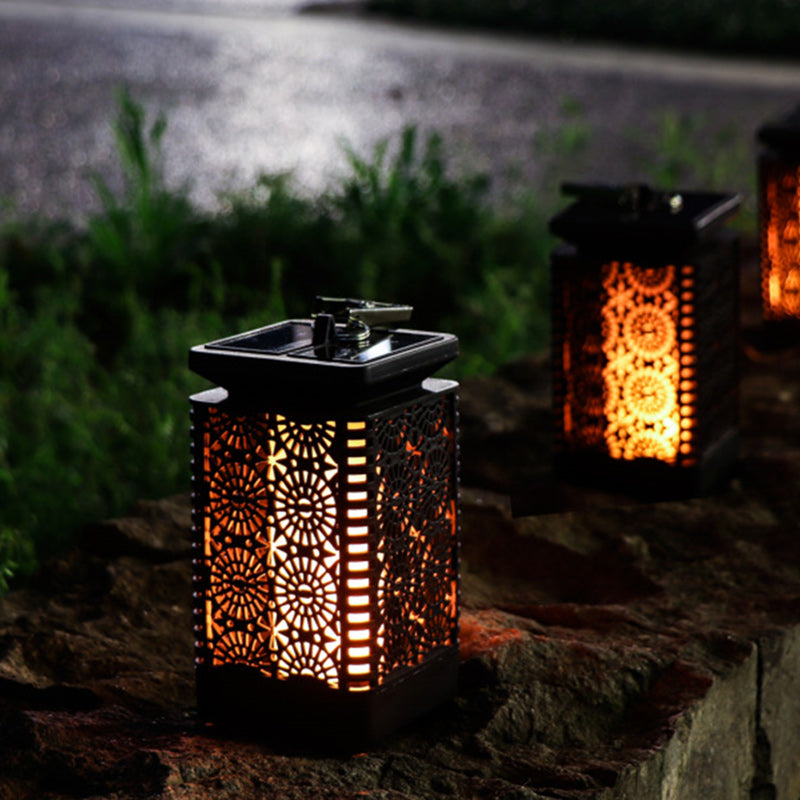 Lámpara rectangular retro contemporánea solar impermeable con llama ABS LED iluminación paisajística luz exterior para exteriores | Brehn