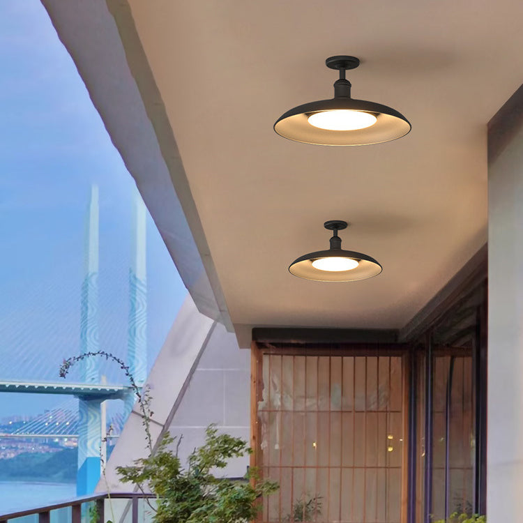 Lámpara de techo semi-empotrada de hierro vintage tradicional impermeable con base de disco de cilindro de 1 luz para patio exterior | Brehn