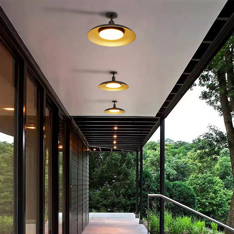 Lámpara de techo semi-empotrada de hierro vintage tradicional impermeable con base de disco de cilindro de 1 luz para patio exterior | Brehn