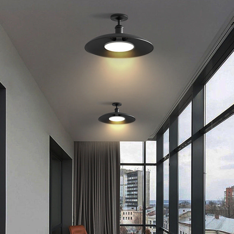 Lámpara de techo semi-empotrada de hierro vintage tradicional impermeable con base de disco de cilindro de 1 luz para patio exterior | Brehn