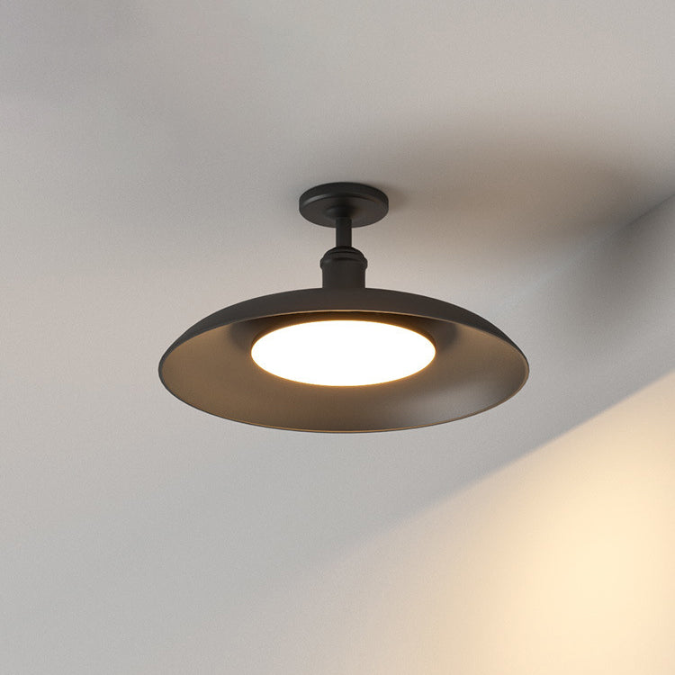Lámpara de techo semi-empotrada de hierro vintage tradicional impermeable con base de disco de cilindro de 1 luz para patio exterior | Brehn