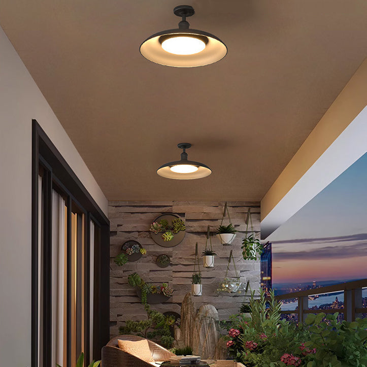 Lámpara de techo semi-empotrada de hierro vintage tradicional impermeable con base de disco de cilindro de 1 luz para patio exterior | Brehn
