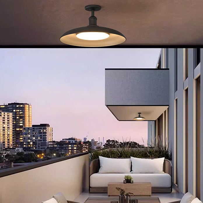 Lámpara de techo semi-empotrada de hierro vintage tradicional impermeable con base de disco de cilindro de 1 luz para patio exterior | Brehn