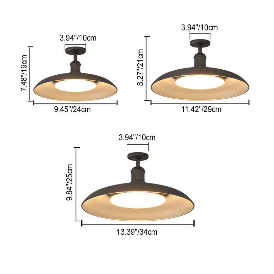 Lámpara de techo semi-empotrada de hierro vintage tradicional impermeable con base de disco de cilindro de 1 luz para patio exterior | Brehn