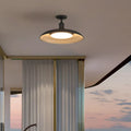 Lámpara de techo semi-empotrada de hierro vintage tradicional impermeable con base de disco de cilindro de 1 luz para patio exterior | Brehn