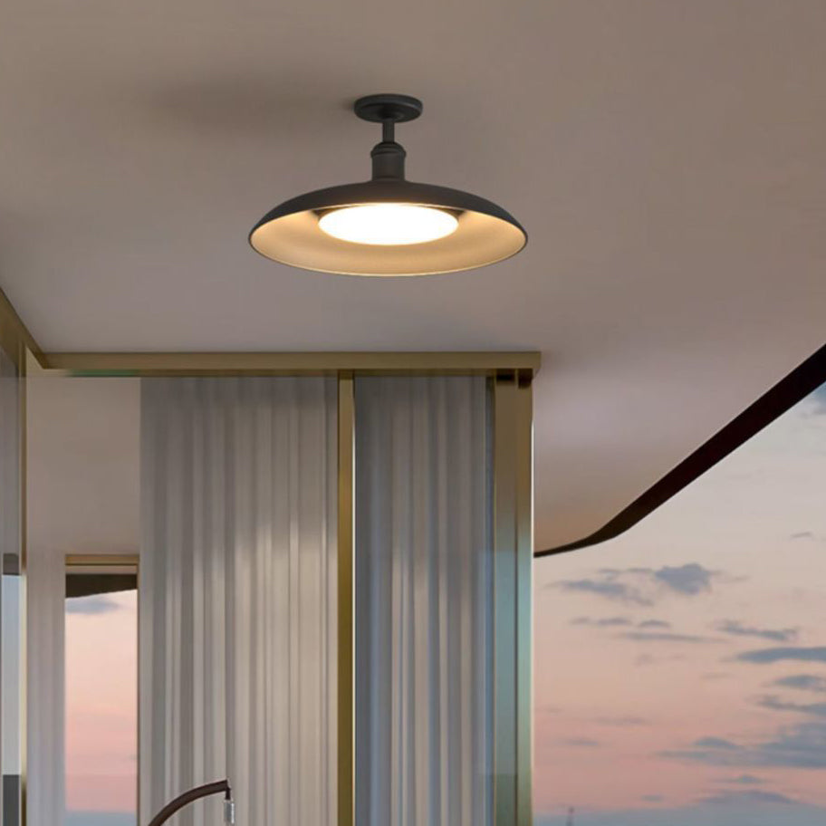 Lámpara de techo semi-empotrada de hierro vintage tradicional impermeable con base de disco de cilindro de 1 luz para patio exterior | Brehn