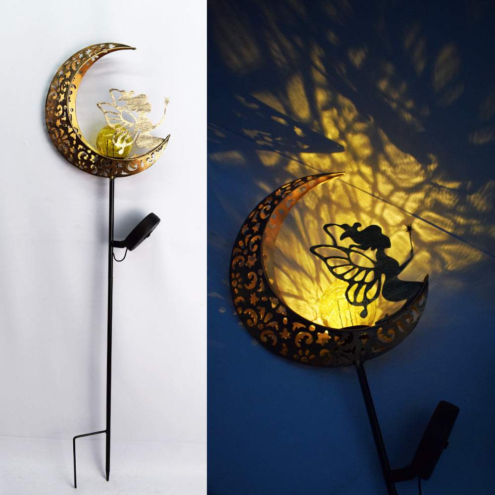 Moderno Art Deco Solar a prueba de agua estaca de tierra estrella sol luna hierro vidrio LED lámpara exterior para jardín | Brehn