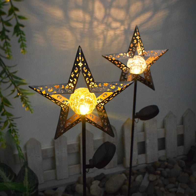 Moderno Art Deco Solar a prueba de agua estaca de tierra estrella sol luna hierro vidrio LED lámpara exterior para jardín | Brehn