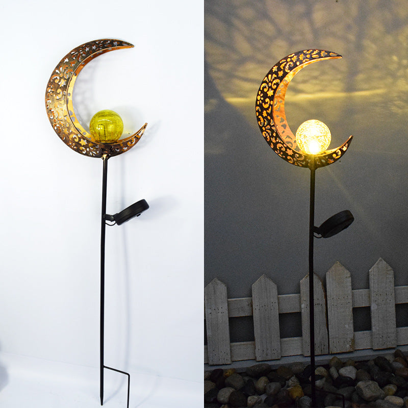 Moderno Art Deco Solar a prueba de agua estaca de tierra estrella sol luna hierro vidrio LED lámpara exterior para jardín | Brehn