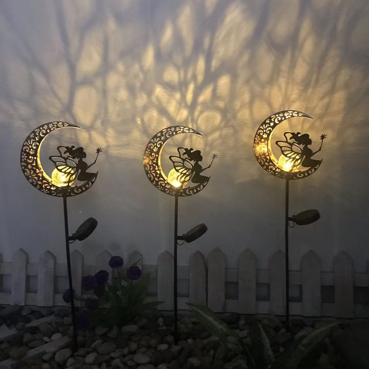 Moderno Art Deco Solar a prueba de agua estaca de tierra estrella sol luna hierro vidrio LED lámpara exterior para jardín | Brehn