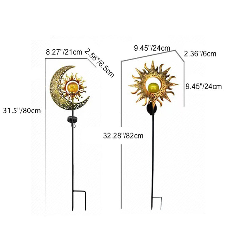 Moderno Art Deco Solar a prueba de agua estaca de tierra estrella sol luna hierro vidrio LED lámpara exterior para jardín | Brehn