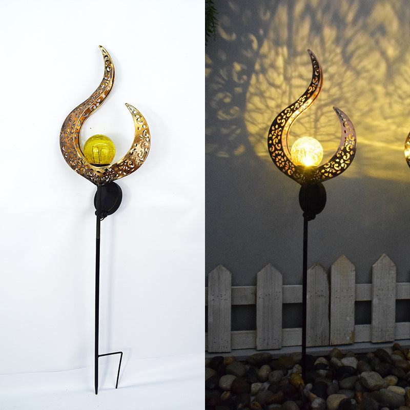 Moderno Art Deco Solar a prueba de agua estaca de tierra estrella sol luna hierro vidrio LED lámpara exterior para jardín | Brehn