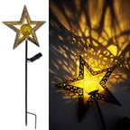 Moderno Art Deco Solar a prueba de agua estaca de tierra estrella sol luna hierro vidrio LED lámpara exterior para jardín