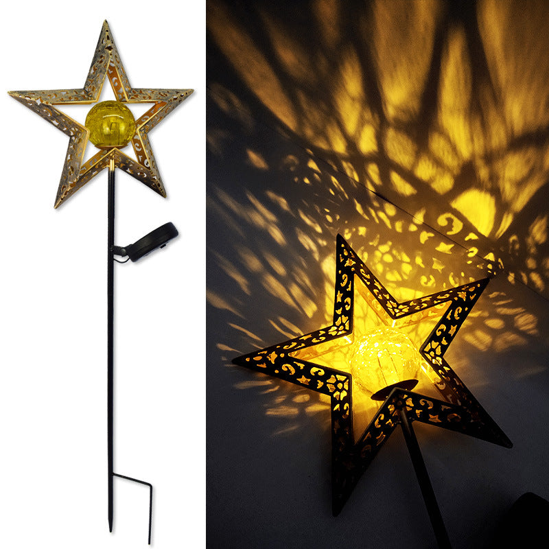 Moderno Art Deco Solar a prueba de agua estaca de tierra estrella sol luna hierro vidrio LED lámpara exterior para jardín | Brehn