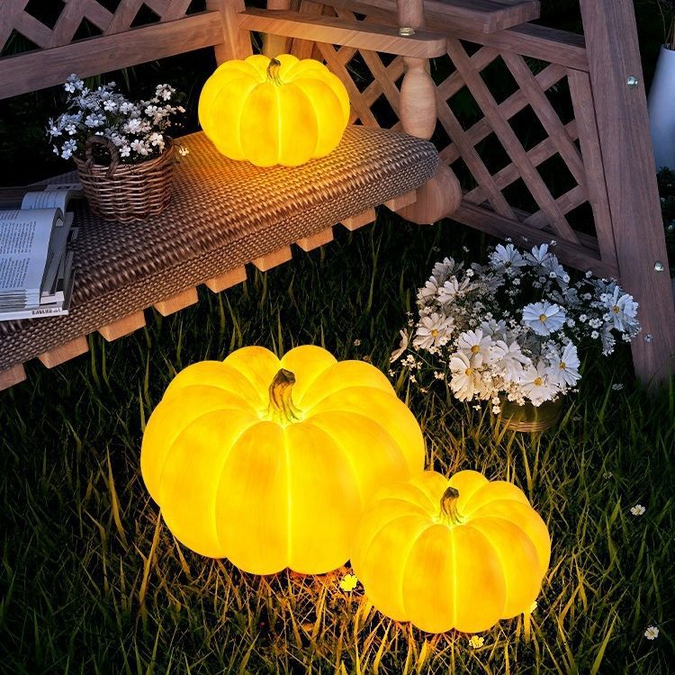 Moderna Art Deco Solar Impermeable Calabaza Redonda de Resina LED Lámpara Exterior para Jardín | Brehn