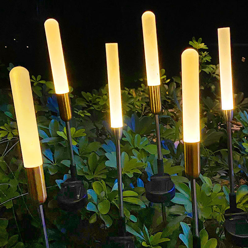 Moderna lámpara exterior de cilindro solar a prueba de agua de acrílico, aluminio, acero inoxidable y ABS LED iluminación paisajística para el jardín | Brehn