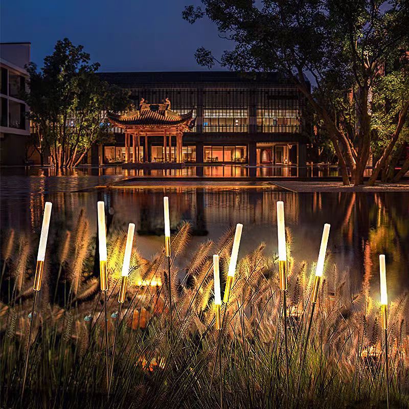 Moderna lámpara exterior de cilindro solar a prueba de agua de acrílico, aluminio, acero inoxidable y ABS LED iluminación paisajística para el jardín | Brehn