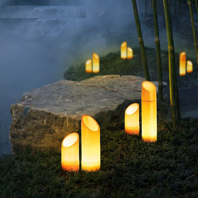 Iluminación paisajística exterior de bambú con LED y resina solar a prueba de agua creativa contemporánea | Brehn