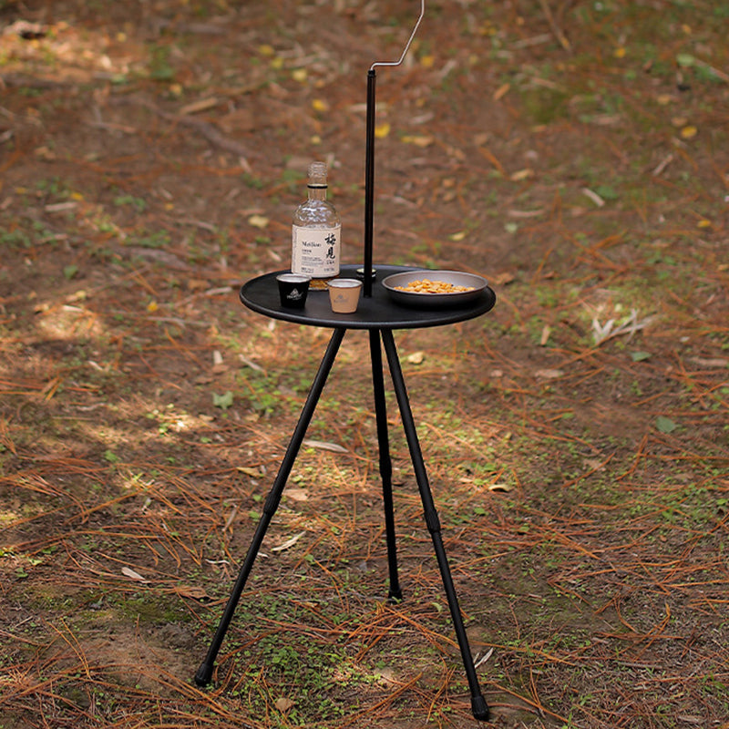 Simplicidad Moderna Mesa de Café Plegable Redonda de Aluminio ABS con Soporte para Linterna de 1 Bandeja para Exterior | Brehn