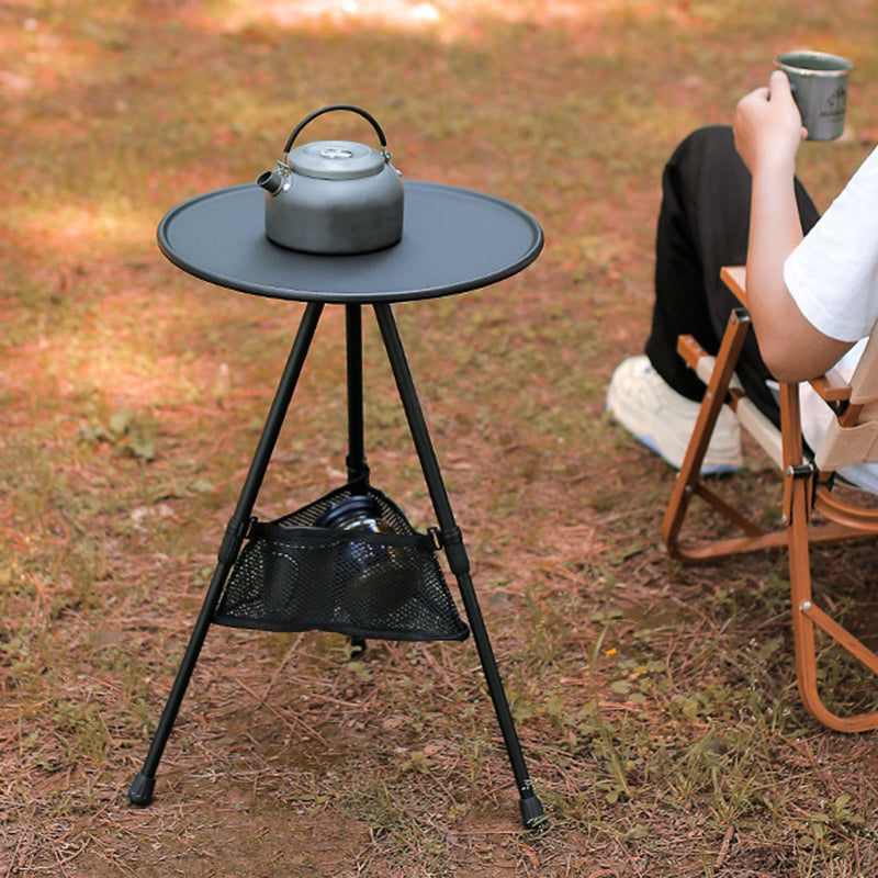 Simplicidad Moderna Mesa de Café Plegable Redonda de Aluminio ABS con Soporte para Linterna de 1 Bandeja para Exterior | Brehn