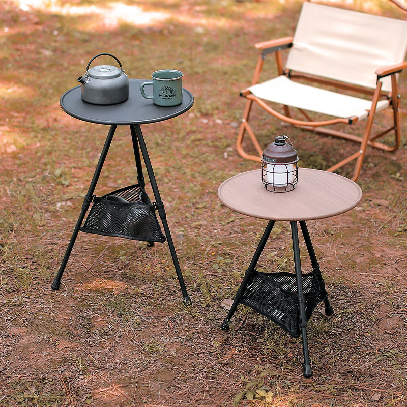 Simplicidad Moderna Mesa de Café Plegable Redonda de Aluminio ABS con Soporte para Linterna de 1 Bandeja para Exterior | Brehn