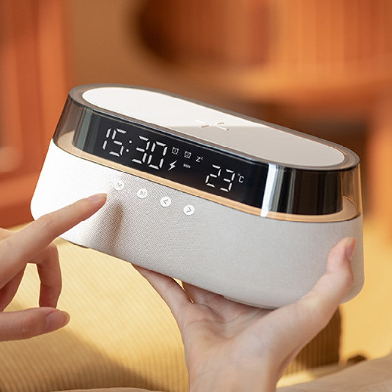 Lisslune | Reloj Despertador con Luz Nocturna y Carga Inalámbrica Altavoz Bluetooth Retro