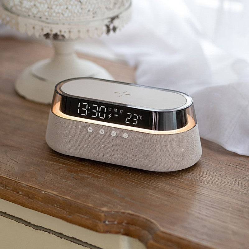 Lisslune | Reloj Despertador con Luz Nocturna y Carga Inalámbrica Altavoz Bluetooth Retro