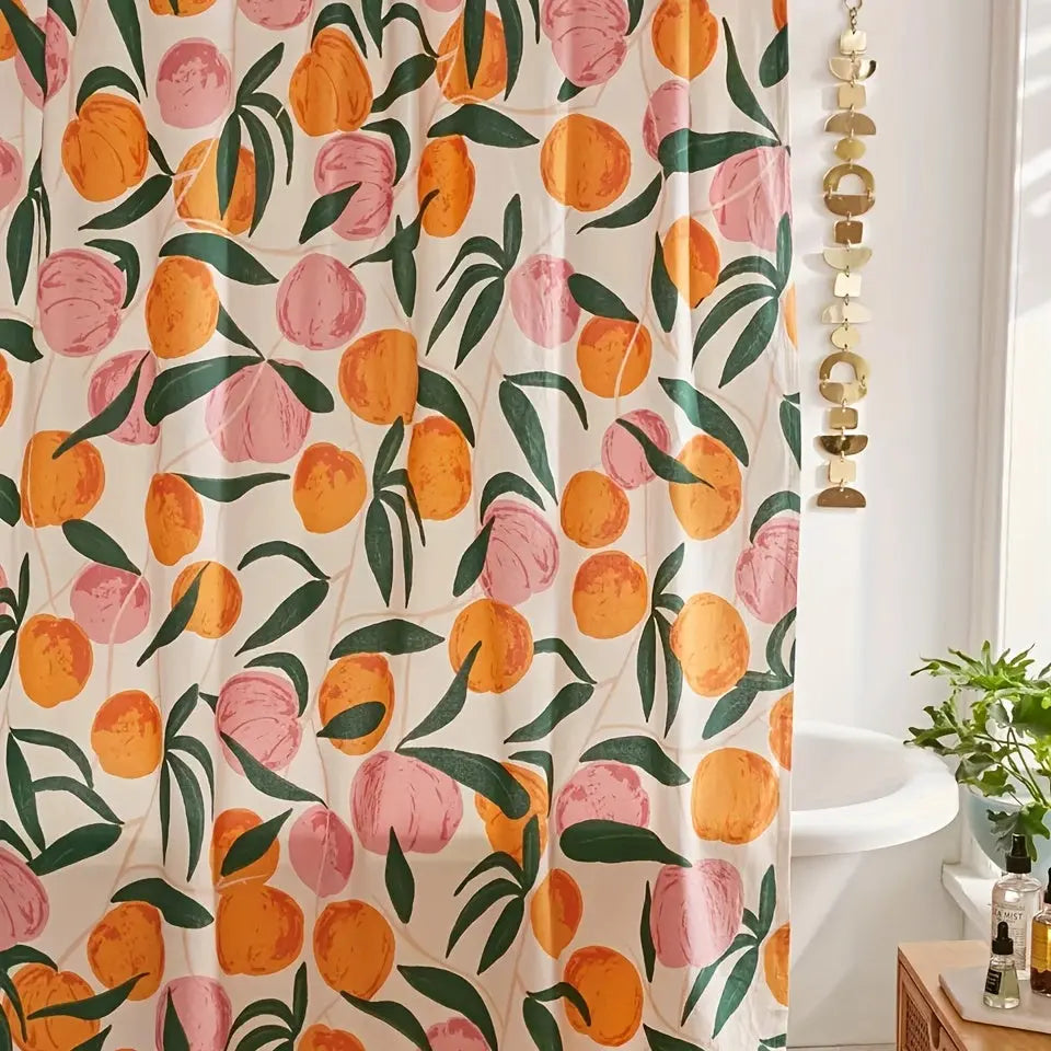 Cortina de ducha floral con patrón botánico – Un look fresco y elegante para el baño