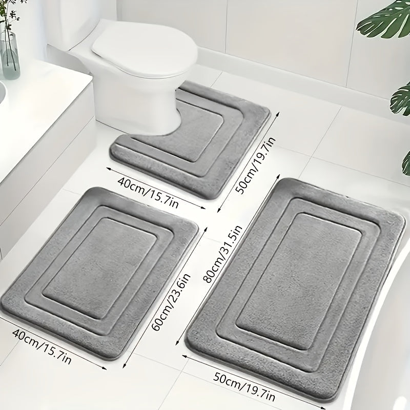 Juego de Alfombrillas de Baño de 3 Piezas con Diseño Antideslizante y Absorbente