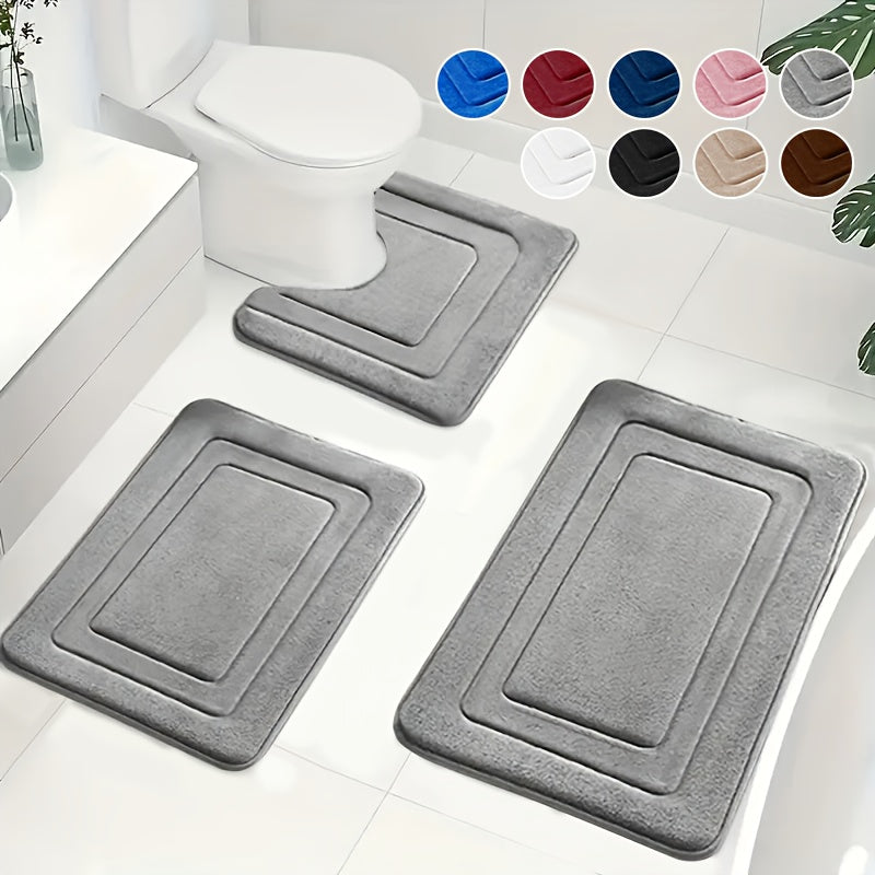 Juego de Alfombrillas de Baño de 3 Piezas con Diseño Antideslizante y Absorbente