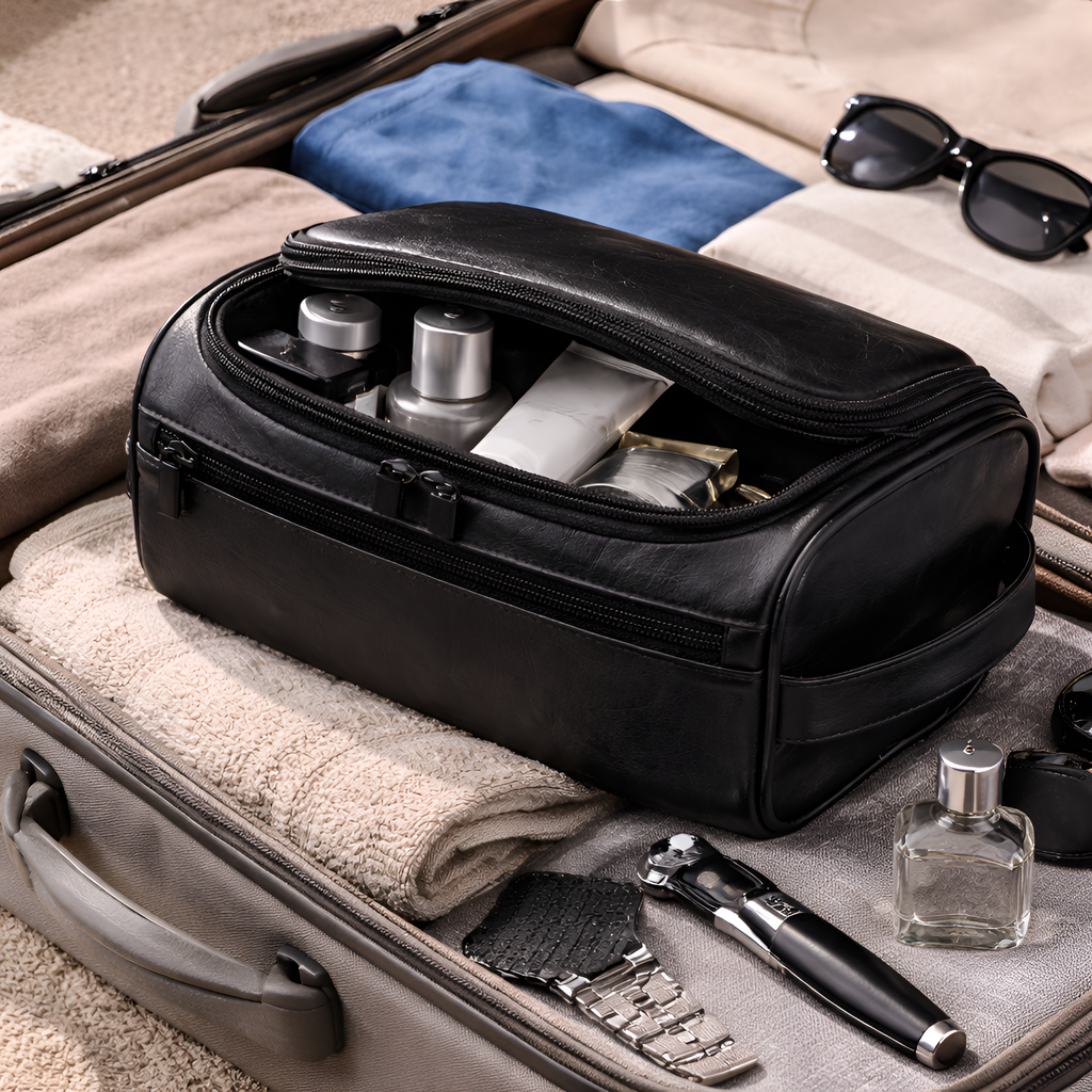Harlow - Neceser de Cuero para Viaje con Gancho Colgante