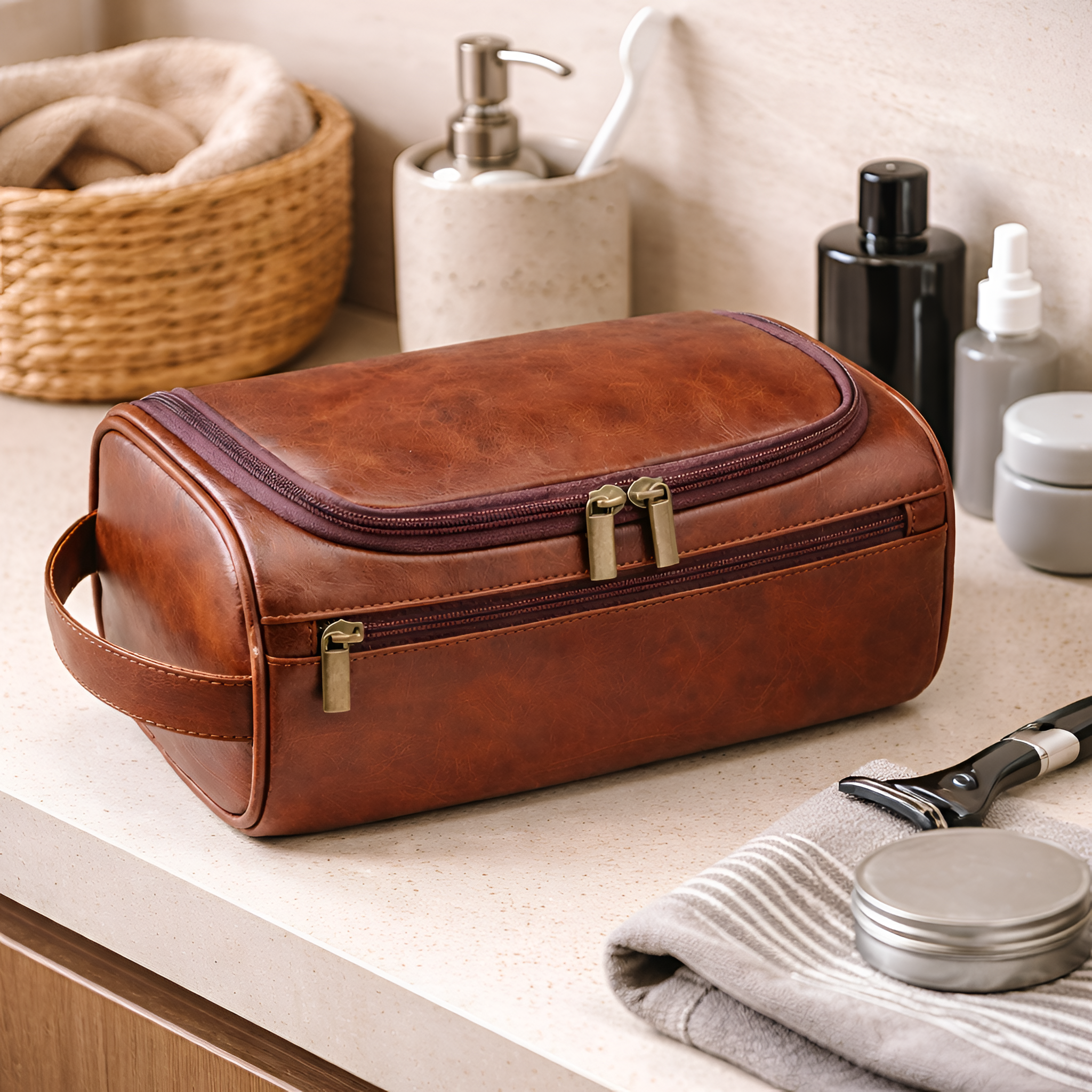 Harlow - Neceser de Cuero para Viaje con Gancho Colgante