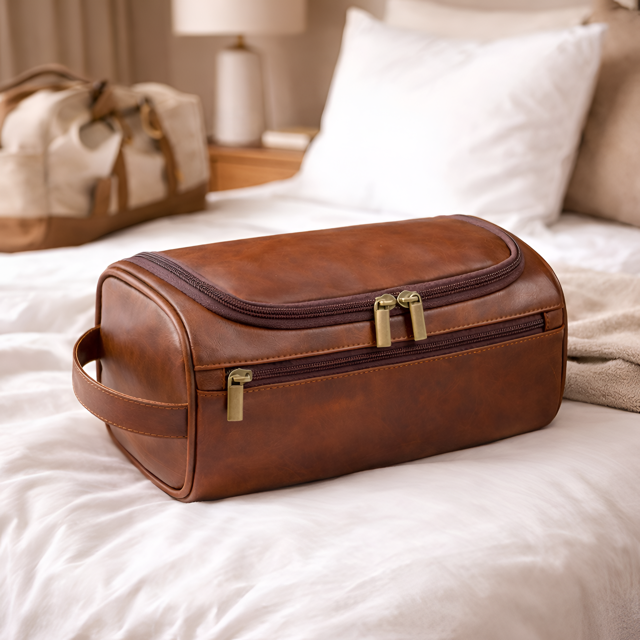 Harlow - Neceser de Cuero para Viaje con Gancho Colgante