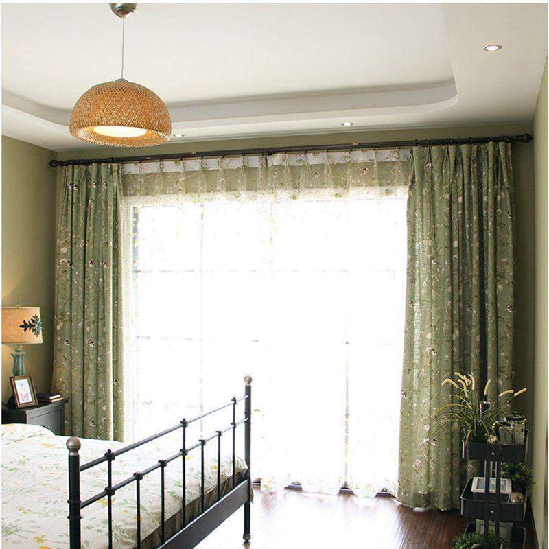 Cortinas Blackout Verdes con Patrón Floral de Pájaros