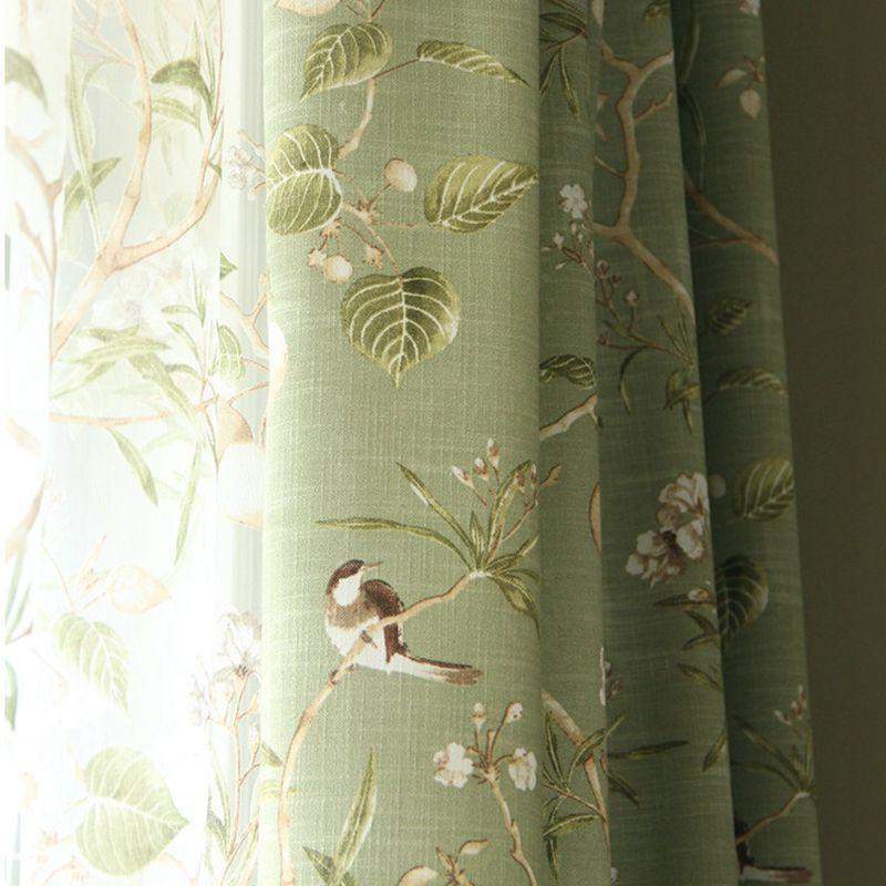 Cortinas Blackout Verdes con Patrón Floral de Pájaros