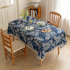 Mantel Floral Boho con Borlas de Flor Pavo Real