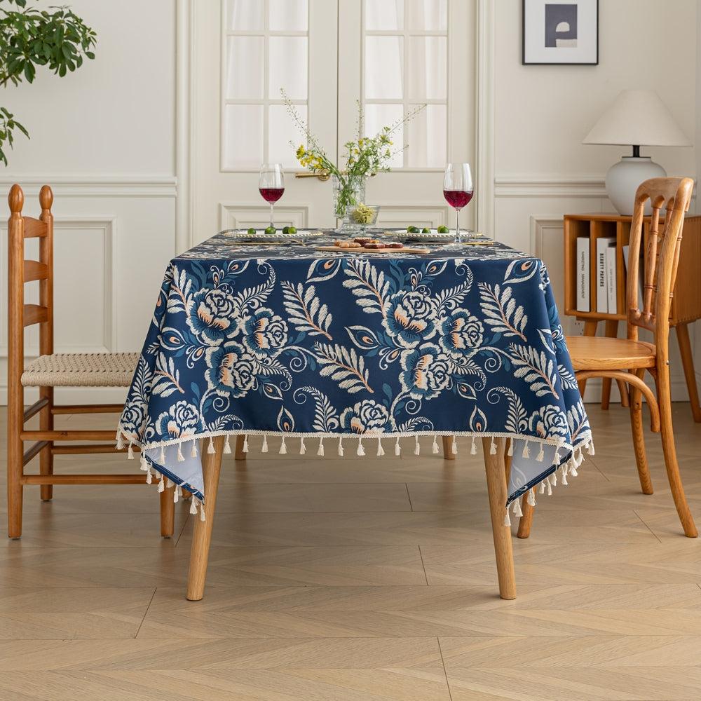 Lisslune | Mantel Floral Boho con Borlas de Flor Pavo Real