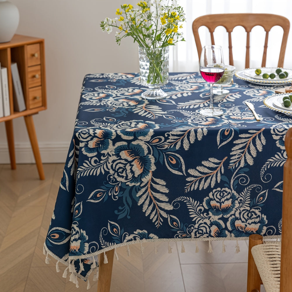 Lisslune | Mantel Floral Boho con Borlas de Flor Pavo Real