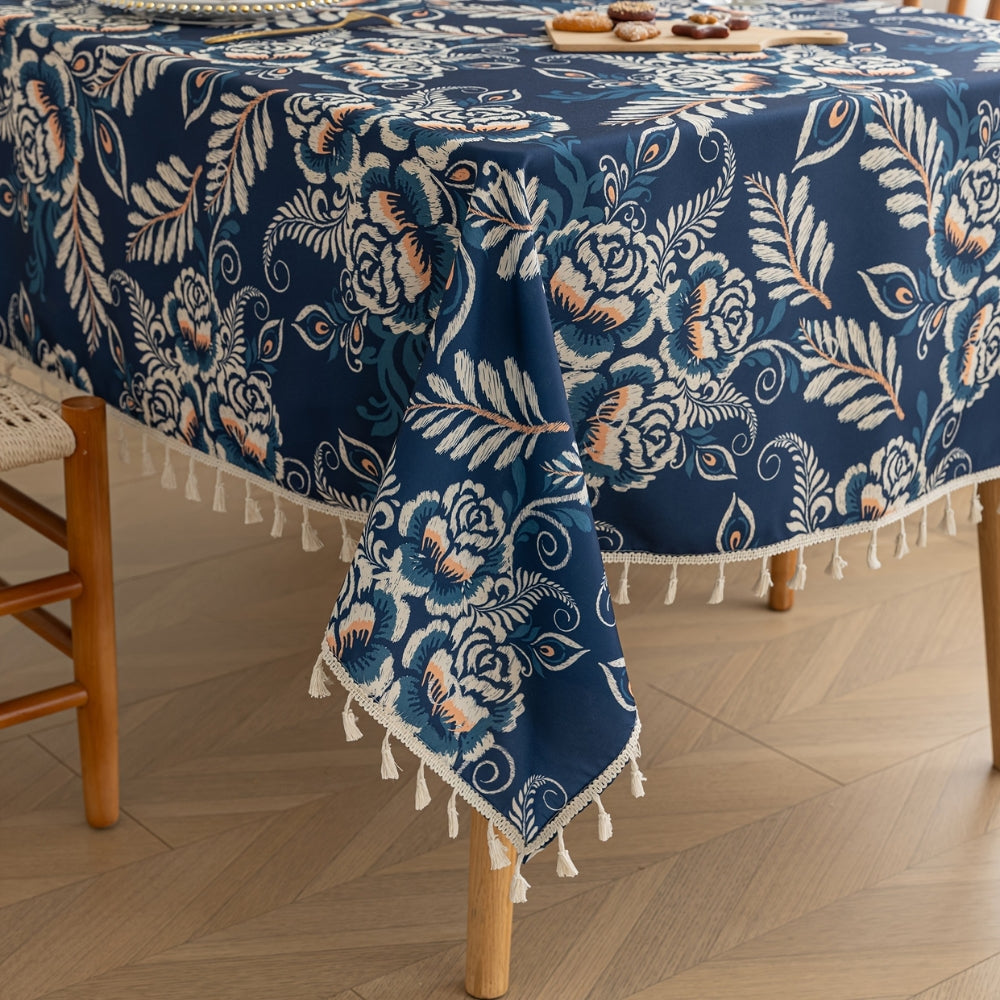 Lisslune | Mantel Floral Boho con Borlas de Flor Pavo Real