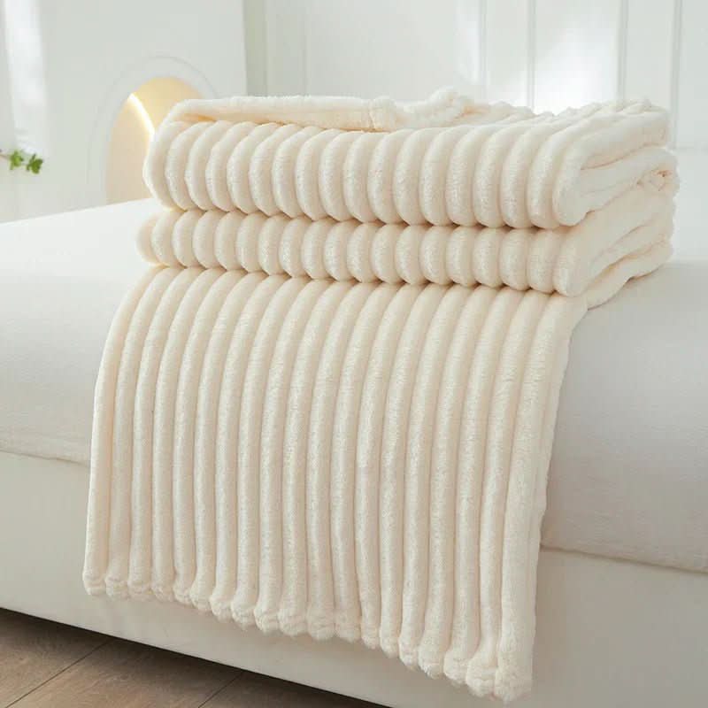 STRIPEWARM – Manta de franela de felpa ancha con diseño de rayas