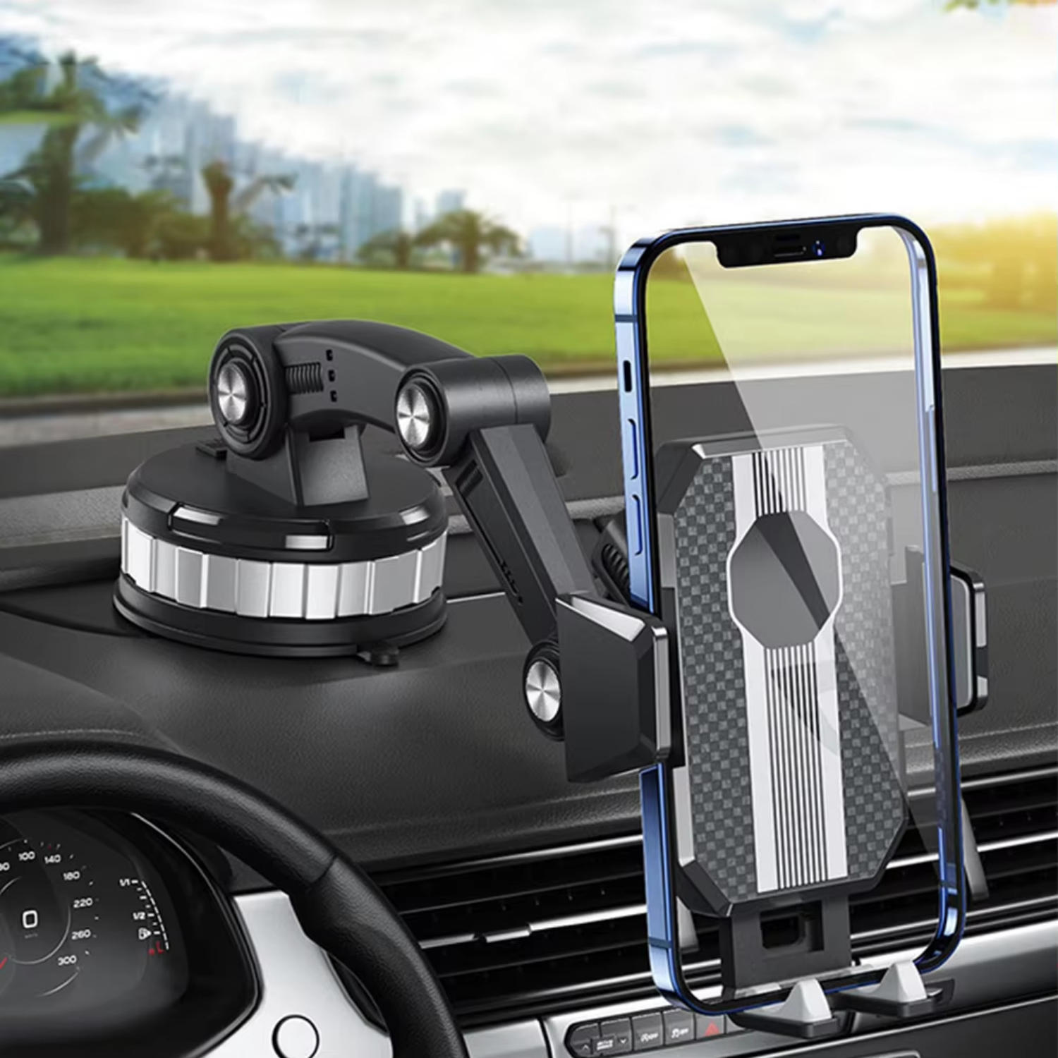Soporte para Móvil FlexMount para Auto | Fuerte Ventosa | Rotación 360° | Uso con una Mano