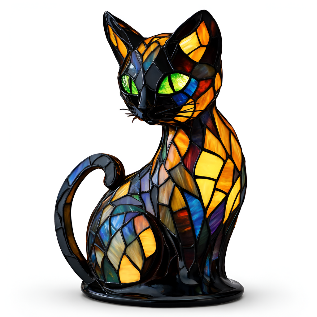 Miguel - Lámpara de vitral con forma de gato
