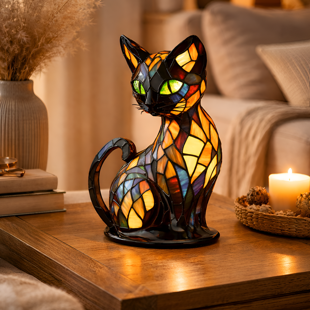 Miguel - Lámpara de vitral con forma de gato