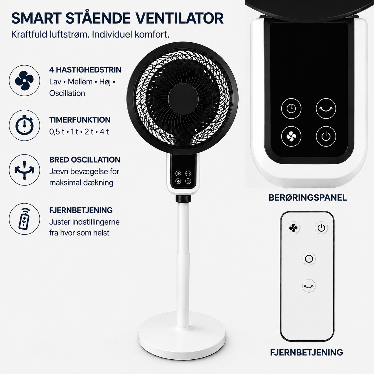 Ventilador de pie ajustable con oscilación 3D