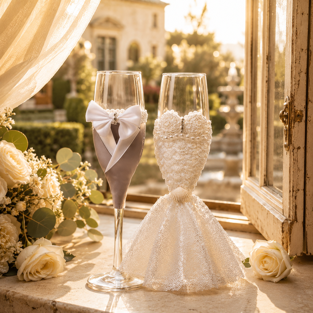 Juego de Copas de Champán para Boda de Cristal 2 piezas