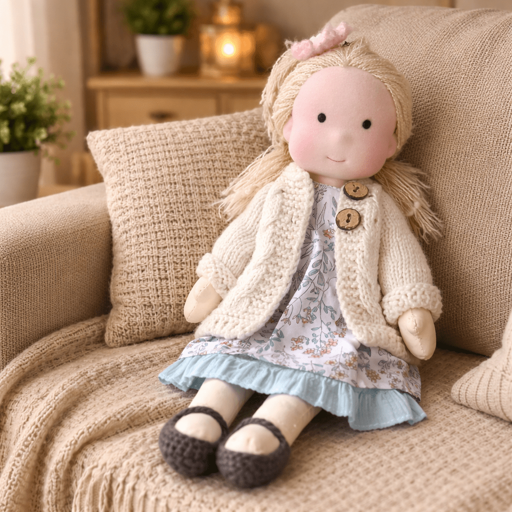 ELORA – Muñeca Waldorf hecha a mano de algodón para jugar creativamente