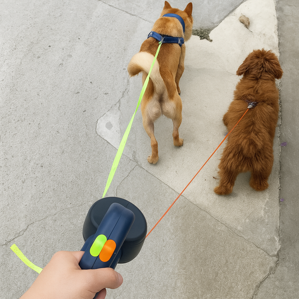 Correa de perro retráctil doble con rotación de 360°